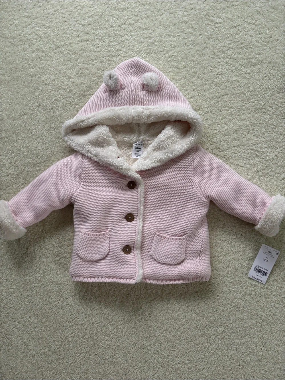 Carter's Pink Sherpa-Lined Hooded Baby Knit Jacket